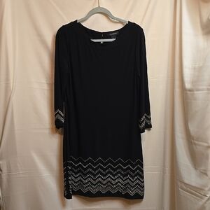 WHITE HOUSE BLACK MARKET Elegant Black Dress with Chevron Accents SIZE L